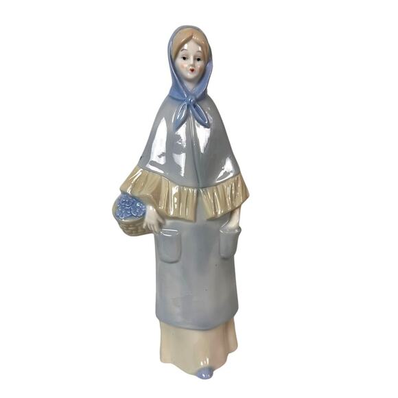 Frankel Lady Figurine Vintage Ceramic Flower Girl Basket Elegant Muted Blue - Picture 14 of 15